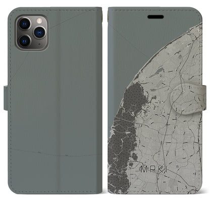 【巻（新潟県）】地図柄iPhoneケース（手帳タイプ）モノトーン・iPhone 11 Pro Max 用