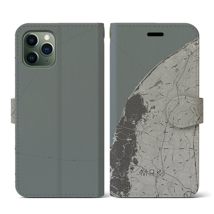 【巻（新潟県）】地図柄iPhoneケース（手帳タイプ）モノトーン・iPhone 11 Pro 用