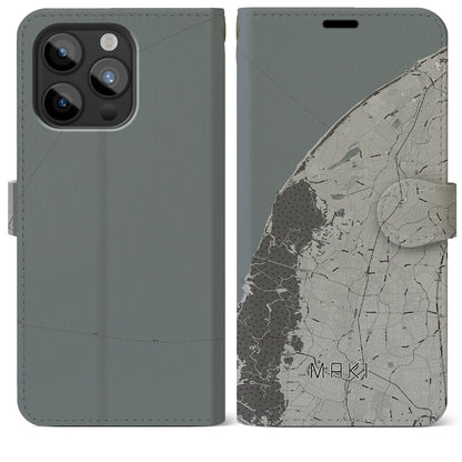 【巻（新潟県）】地図柄iPhoneケース（手帳タイプ）モノトーン・iPhone 15 Pro Max 用