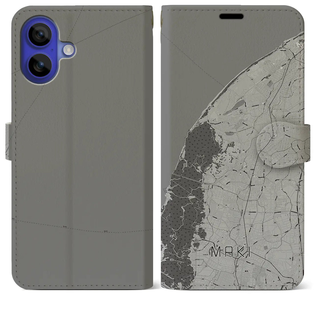 【巻(新潟県)】地図柄iPhoneケース(手帳タイプ)モノトーン・iPhone 16 Pro Max 用