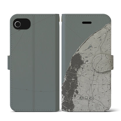 【巻（新潟県）】地図柄iPhoneケース（手帳タイプ）モノトーン・iPhone SE（第3 / 第2世代） / 8 / 7 / 6s / 6 用