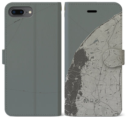 【巻（新潟県）】地図柄iPhoneケース（手帳タイプ）モノトーン・iPhone 8Plus /7Plus / 6sPlus / 6Plus 用