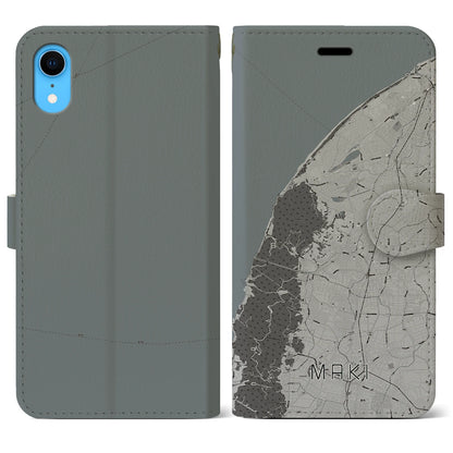 【巻（新潟県）】地図柄iPhoneケース（手帳タイプ）モノトーン・iPhone XR 用