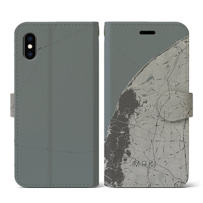 【巻（新潟県）】地図柄iPhoneケース（手帳タイプ）モノトーン・iPhone XS / X 用