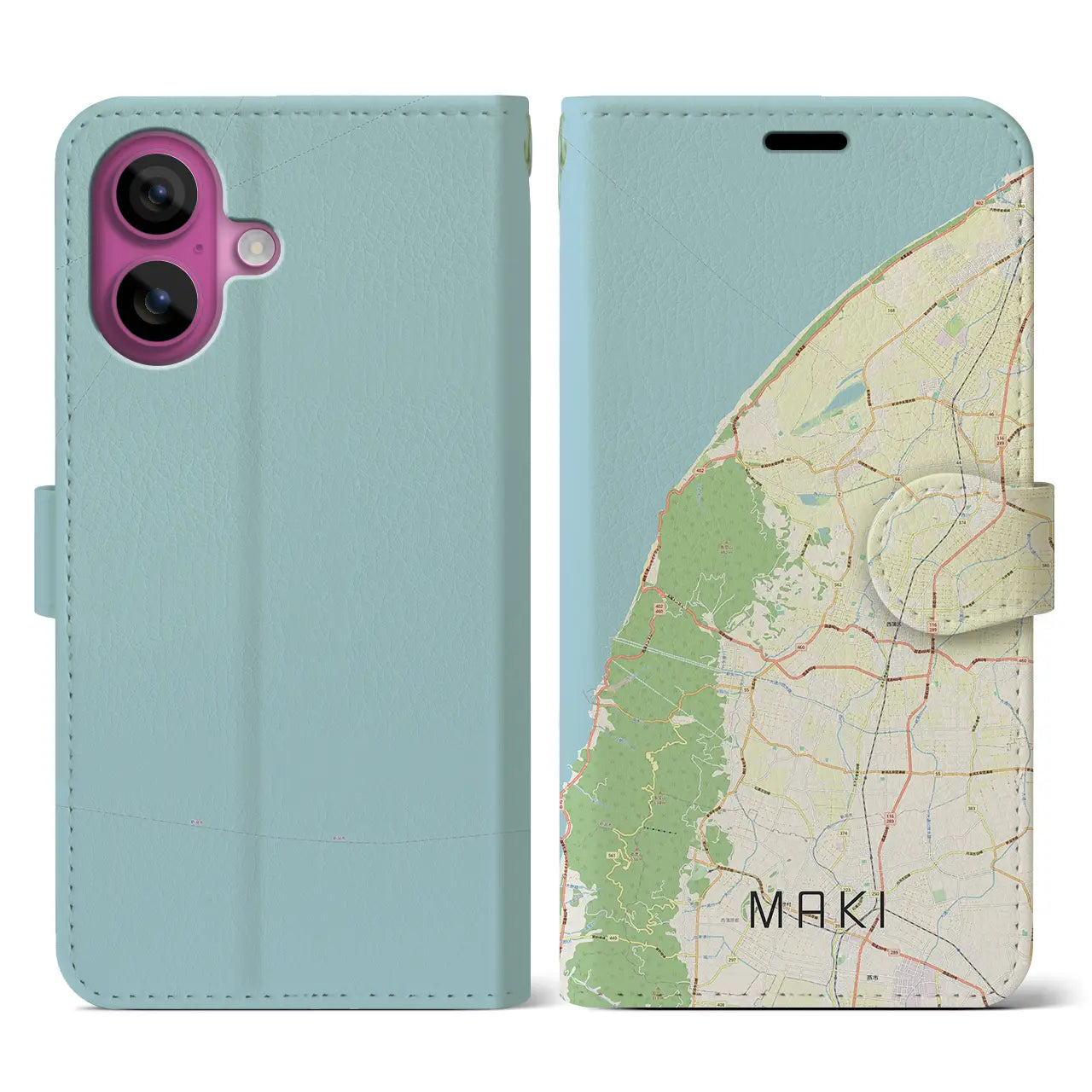 【巻（新潟県）】地図柄iPhoneケース（手帳タイプ）ナチュラル・iPhone 16 Pro 用