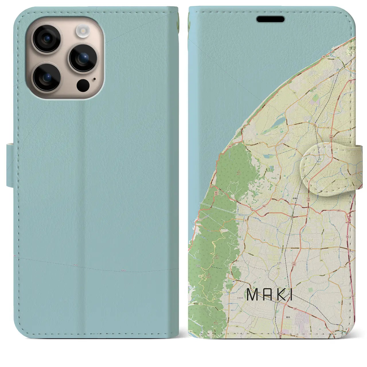 【巻（新潟県）】地図柄iPhoneケース（手帳タイプ）ナチュラル・iPhone 16 Plus 用