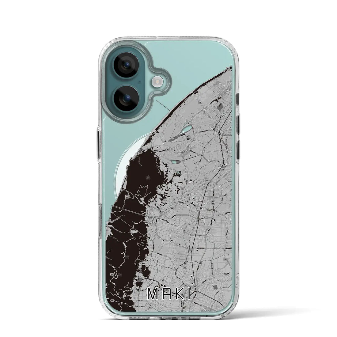 【巻(新潟県)】地図柄iPhoneケース(MagSafeタイプ)モノトーン・iPhone 16 Pro 用