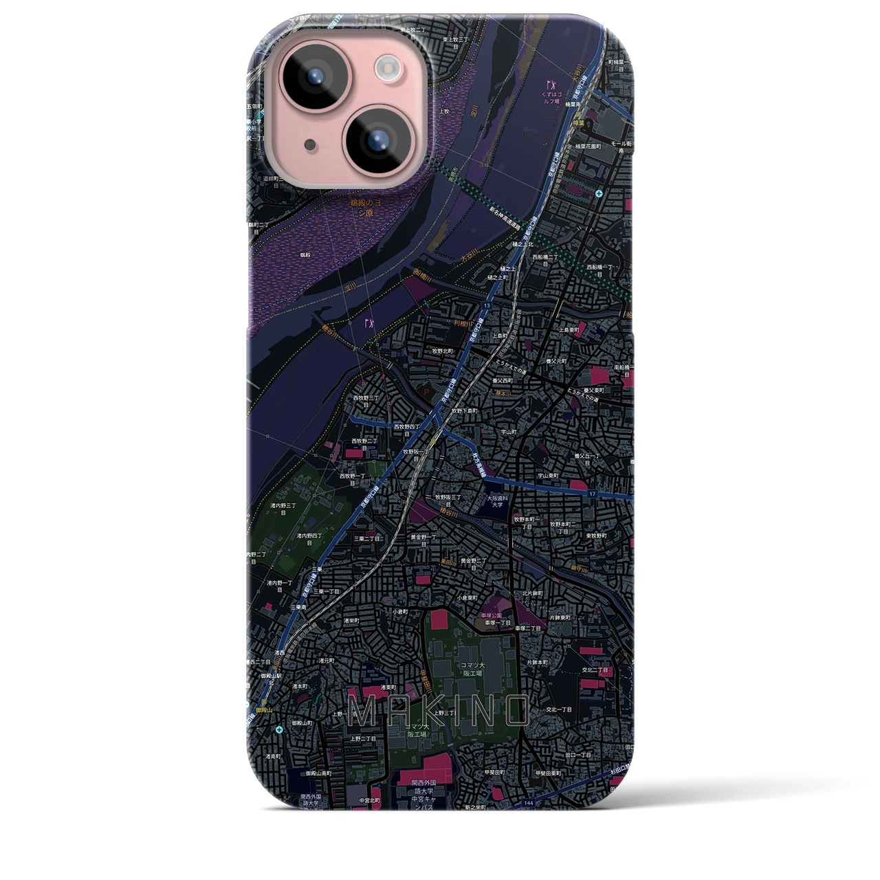 【牧野（大阪府）】地図柄iPhoneケース（バックカバータイプ）