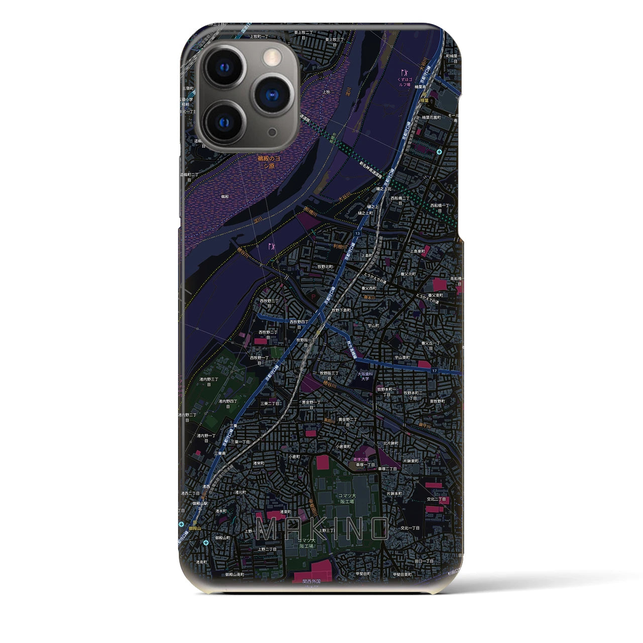 【牧野（大阪府）】地図柄iPhoneケース（バックカバータイプ）