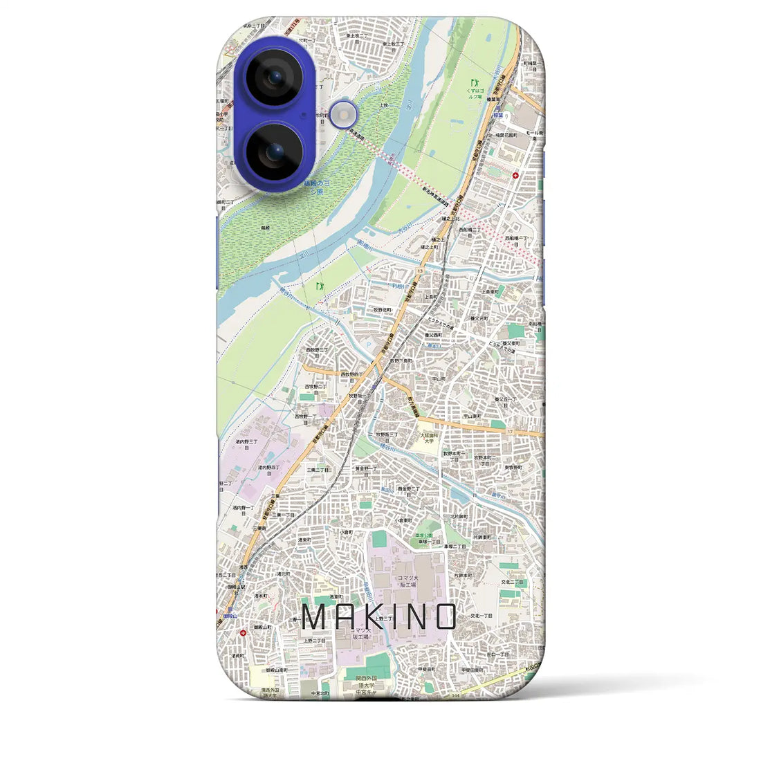 【牧野（大阪府）】地図柄iPhoneケース（バックカバータイプ）ブラック・iPhone 16 Pro Max 用