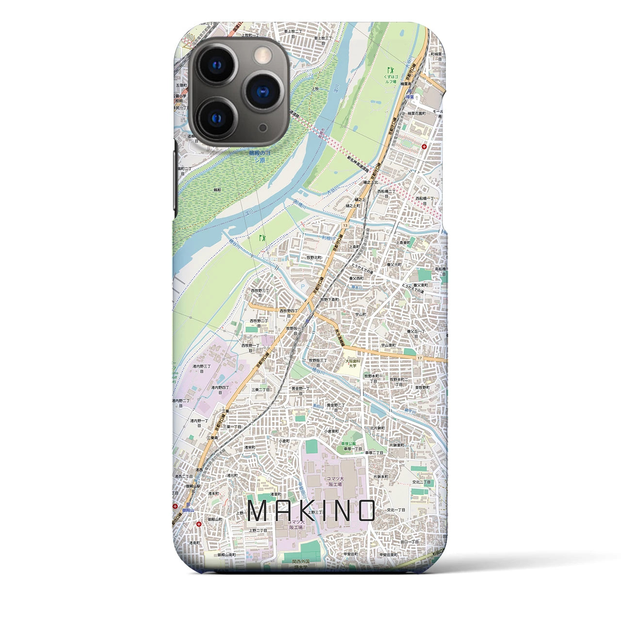 【牧野（大阪府）】地図柄iPhoneケース（バックカバータイプ）