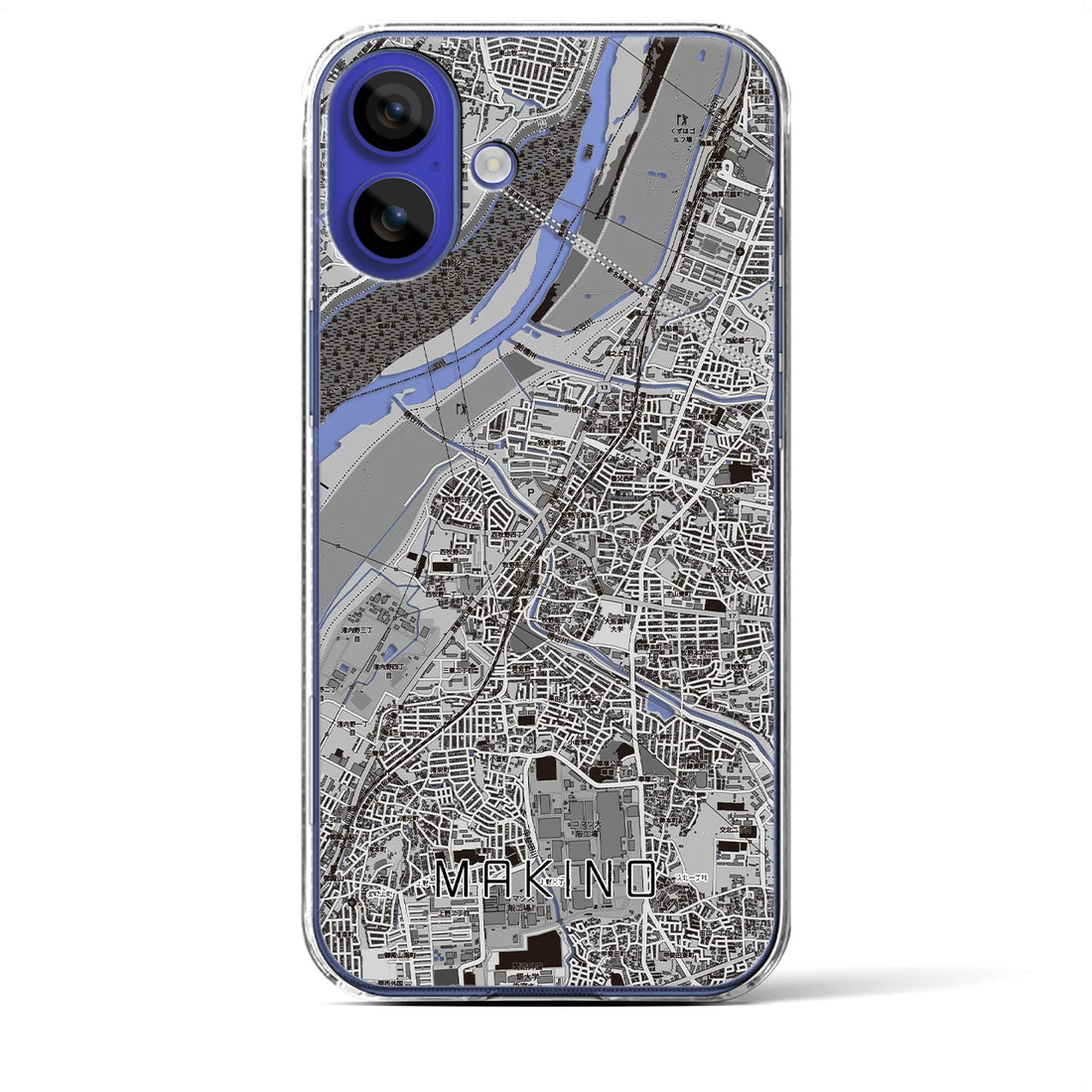 【牧野（大阪府）】地図柄iPhoneケース（クリアタイプ）モノトーン・iPhone 16 Pro Max 用