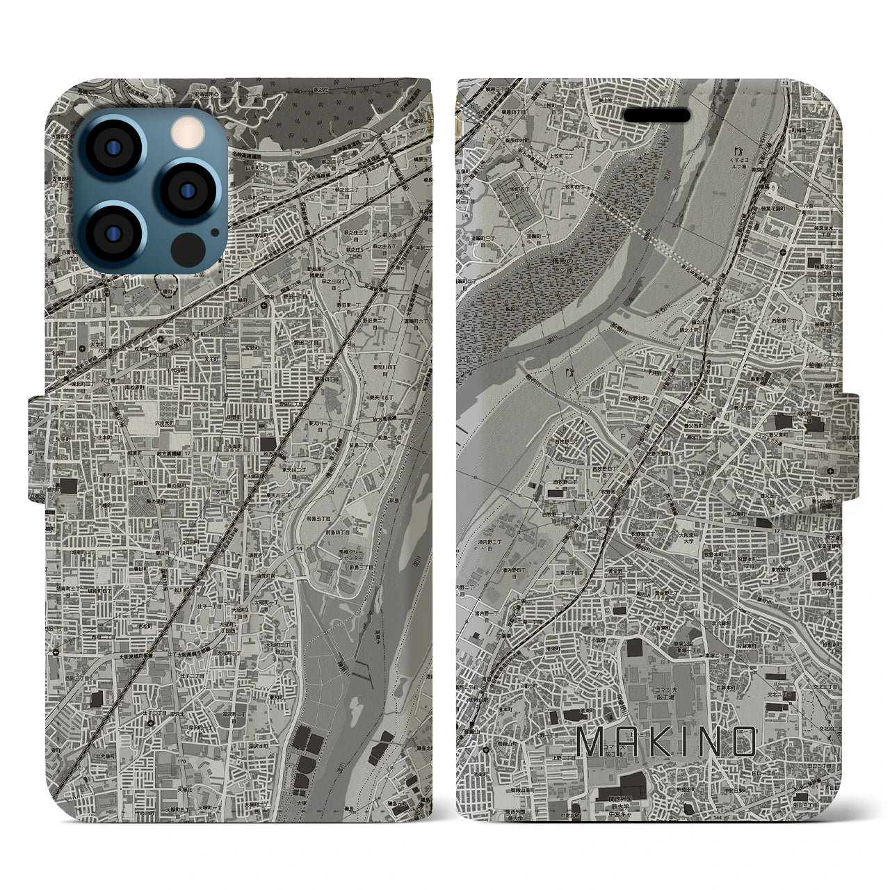 【牧野（大阪府）】地図柄iPhoneケース（手帳タイプ）