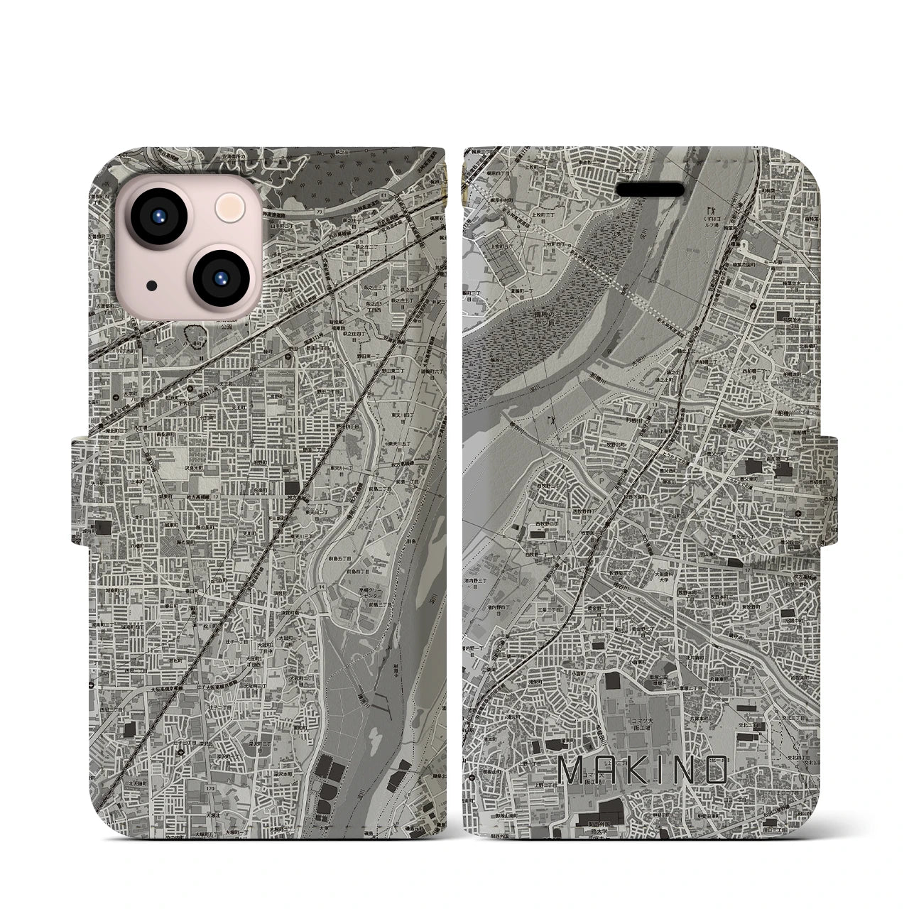 【牧野（大阪府）】地図柄iPhoneケース（手帳タイプ）