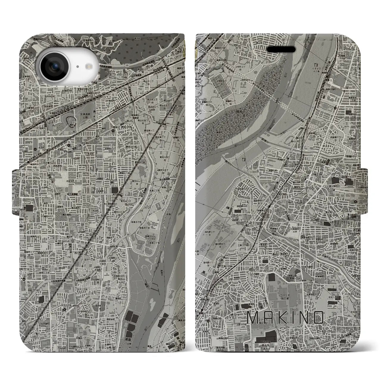 【牧野（大阪府）】地図柄iPhoneケース（手帳タイプ）