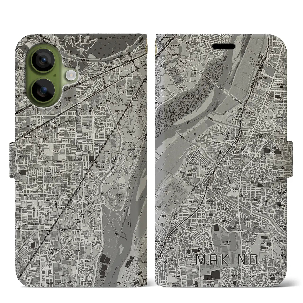 【牧野（大阪府）】地図柄iPhoneケース（手帳タイプ）