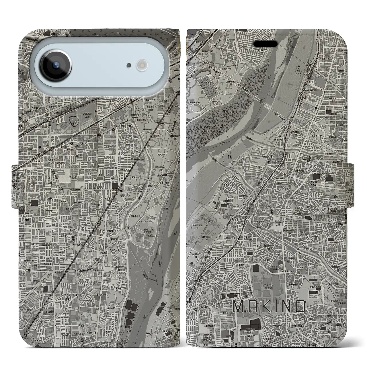 【牧野（大阪府）】地図柄iPhoneケース（手帳タイプ）