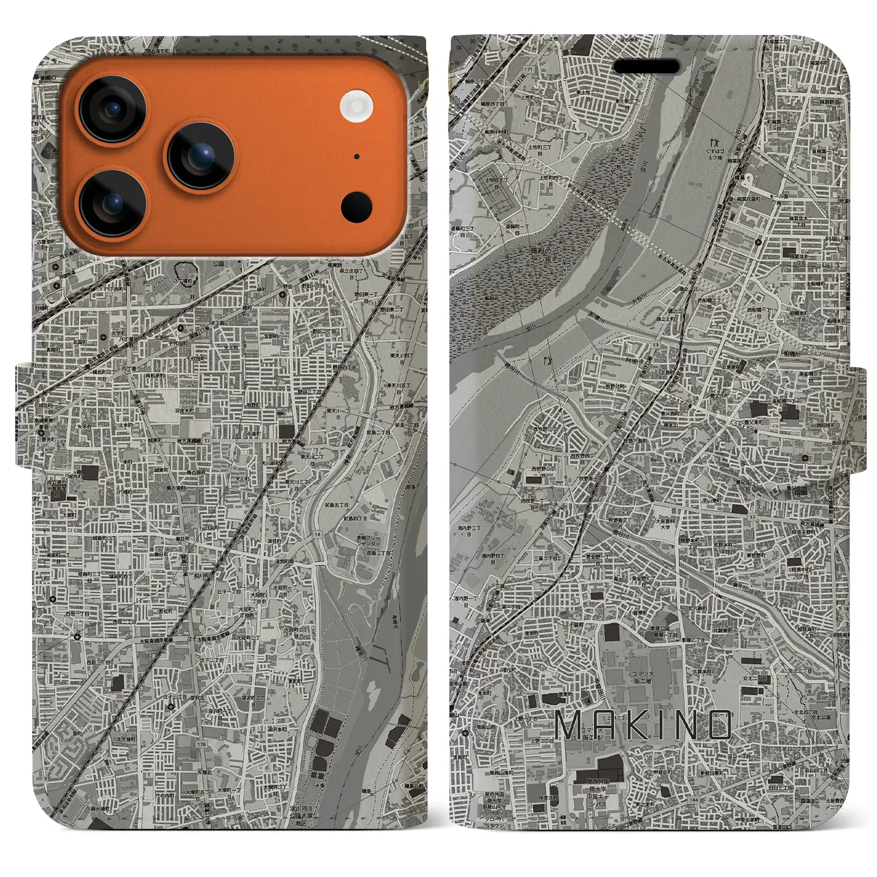 【牧野（大阪府）】地図柄iPhoneケース（手帳タイプ）