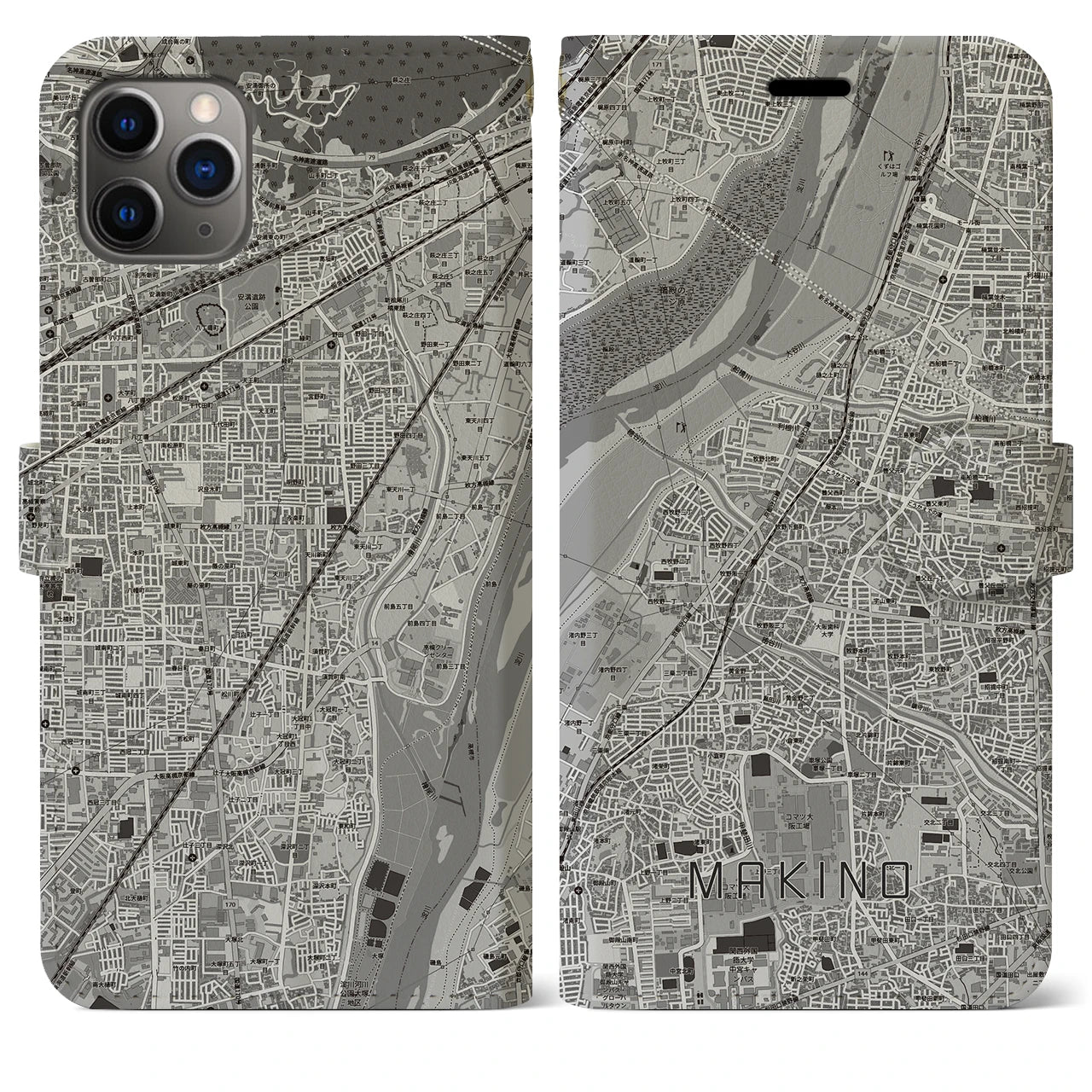 【牧野（大阪府）】地図柄iPhoneケース（手帳タイプ）