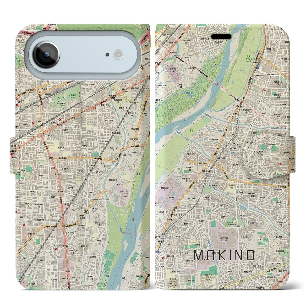 【牧野（大阪府）】地図柄iPhoneケース（手帳タイプ）