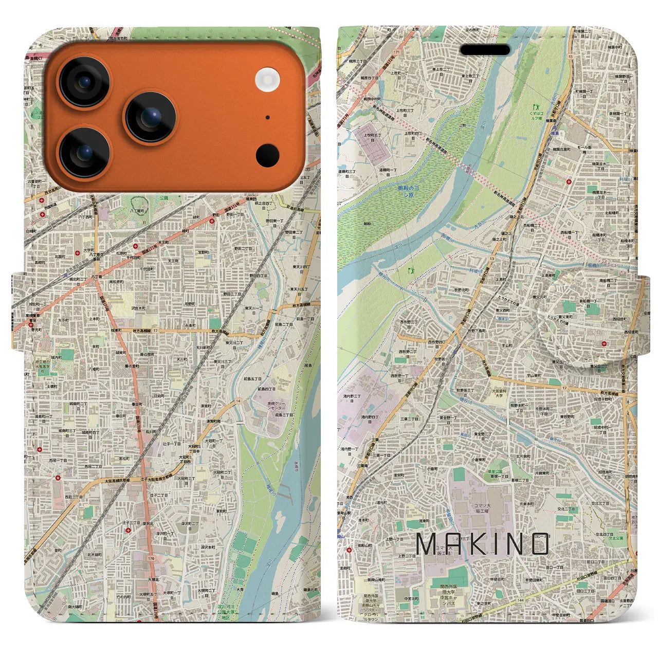 【牧野（大阪府）】地図柄iPhoneケース（手帳タイプ）