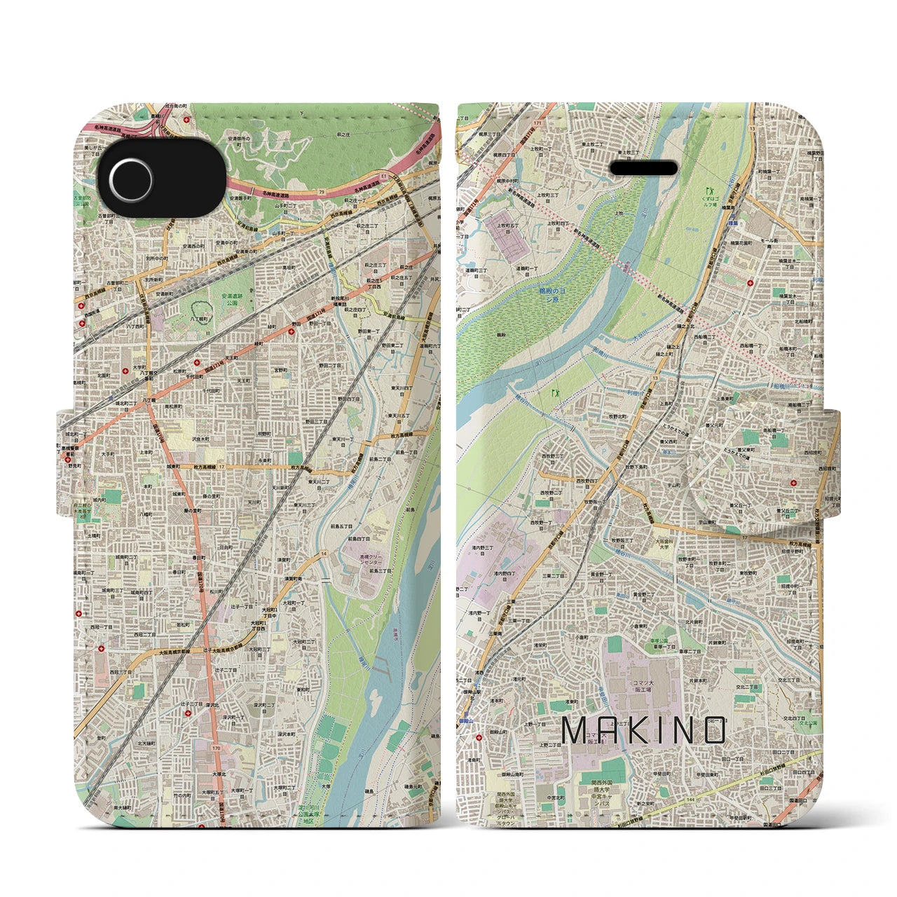 【牧野（大阪府）】地図柄iPhoneケース（手帳タイプ）