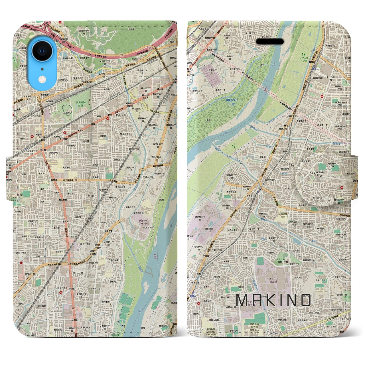【牧野（大阪府）】地図柄iPhoneケース（手帳タイプ）
