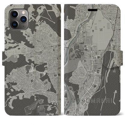 【真駒内（北海道）】地図柄iPhoneケース（手帳タイプ）モノトーン・iPhone 11 Pro Max 用