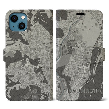 【真駒内（北海道）】地図柄iPhoneケース（手帳タイプ）モノトーン・iPhone 13 用