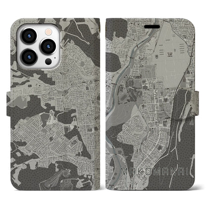 【真駒内（北海道）】地図柄iPhoneケース（手帳タイプ）モノトーン・iPhone 13 Pro 用