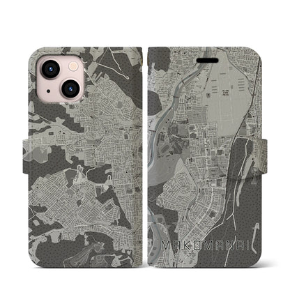 【真駒内（北海道）】地図柄iPhoneケース（手帳タイプ）モノトーン・iPhone 13 mini 用