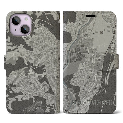 【真駒内（北海道）】地図柄iPhoneケース（手帳タイプ）モノトーン・iPhone 14 用