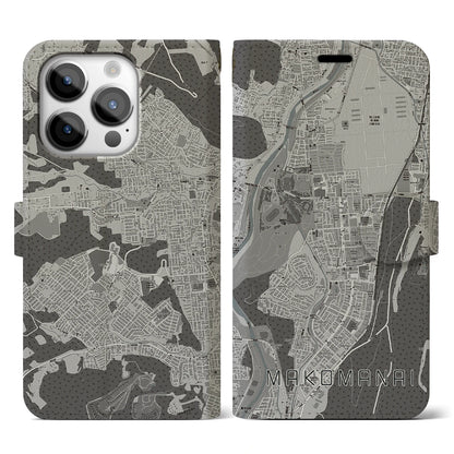 【真駒内（北海道）】地図柄iPhoneケース（手帳タイプ）モノトーン・iPhone 14 Pro 用