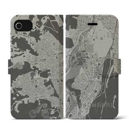 【真駒内（北海道）】地図柄iPhoneケース（手帳タイプ）モノトーン・iPhone SE（第3 / 第2世代） / 8 / 7 / 6s / 6 用