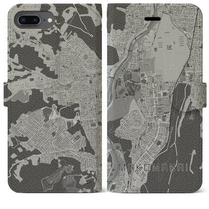 【真駒内（北海道）】地図柄iPhoneケース（手帳タイプ）モノトーン・iPhone 8Plus /7Plus / 6sPlus / 6Plus 用
