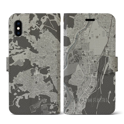 【真駒内（北海道）】地図柄iPhoneケース（手帳タイプ）モノトーン・iPhone XS / X 用