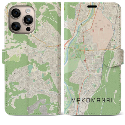 【真駒内（北海道）】地図柄iPhoneケース（手帳タイプ）ナチュラル・iPhone 16 Plus 用