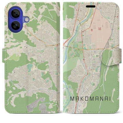 【真駒内（北海道）】地図柄iPhoneケース（手帳タイプ）ナチュラル・iPhone 16 Pro Max 用