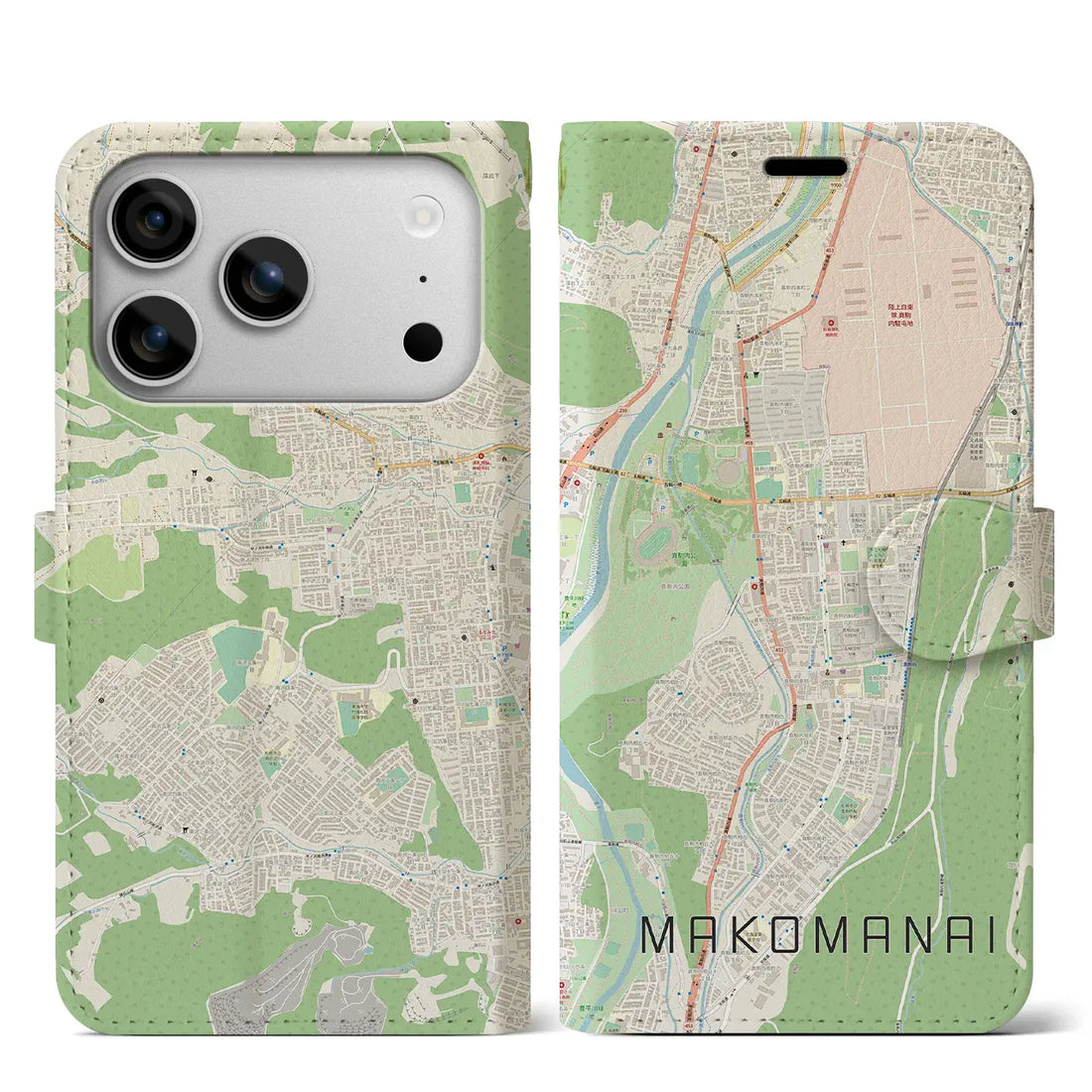 【真駒内(北海道)】地図柄iPhoneケース(手帳タイプ)ナチュラル・iPhone 17 Pro Max 用