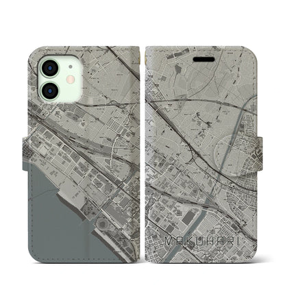 【幕張（千葉県）】地図柄iPhoneケース（手帳タイプ）モノトーン・iPhone 12 mini 用