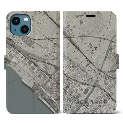 【幕張（千葉県）】地図柄iPhoneケース（手帳タイプ）モノトーン・iPhone 13 用