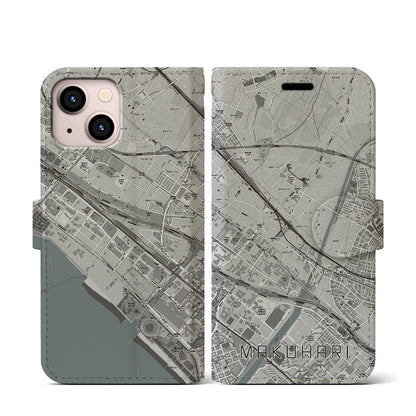 【幕張（千葉県）】地図柄iPhoneケース（手帳タイプ）モノトーン・iPhone 13 mini 用