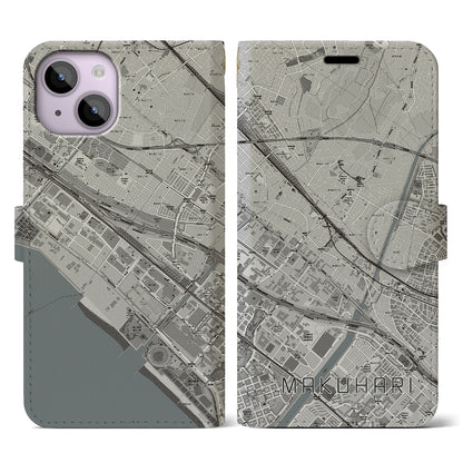 【幕張（千葉県）】地図柄iPhoneケース（手帳タイプ）モノトーン・iPhone 14 用