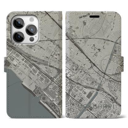 【幕張（千葉県）】地図柄iPhoneケース（手帳タイプ）モノトーン・iPhone 14 Pro 用
