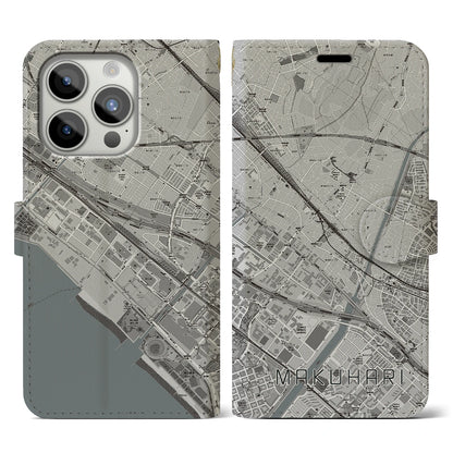 【幕張（千葉県）】地図柄iPhoneケース（手帳タイプ）モノトーン・iPhone 15 Pro 用