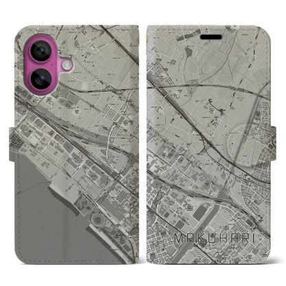 【幕張（千葉県）】地図柄iPhoneケース（手帳タイプ）モノトーン・iPhone 16 Pro 用