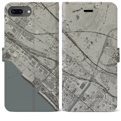 【幕張（千葉県）】地図柄iPhoneケース（手帳タイプ）モノトーン・iPhone 8Plus /7Plus / 6sPlus / 6Plus 用