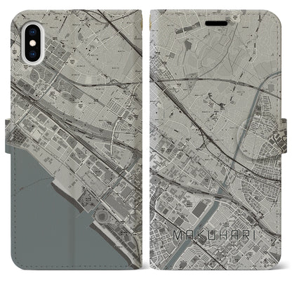 【幕張（千葉県）】地図柄iPhoneケース（手帳タイプ）モノトーン・iPhone XS Max 用