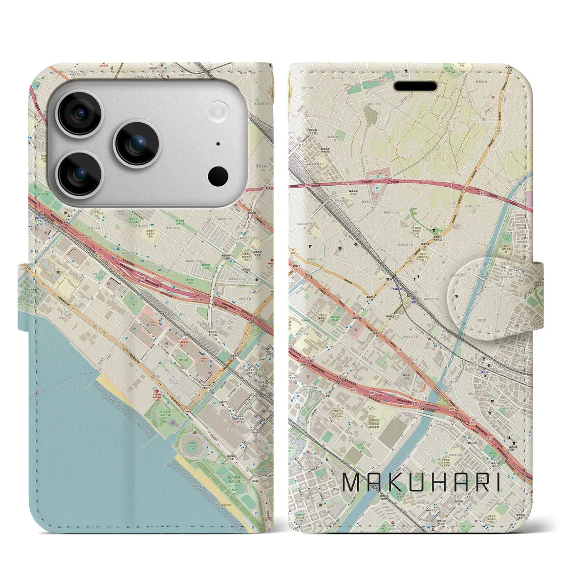 【幕張（千葉県）】地図柄iPhoneケース（手帳タイプ）ナチュラル・iPhone 17 Pro Max 用