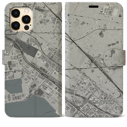 【幕張本郷】地図柄iPhoneケース（手帳両面タイプ・モノトーン）iPhone 12 Pro Max 用